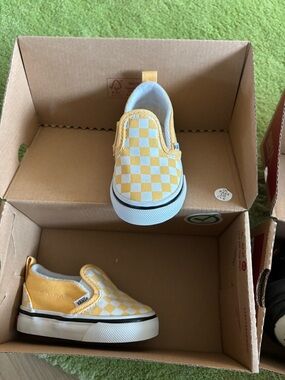 Vans Kids Slip-On Sneakers - Yellow/White Checkerboard